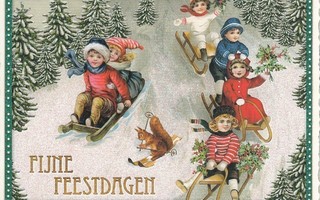 Lapset mäkeä laskemassa (Tausendschön-kortti)