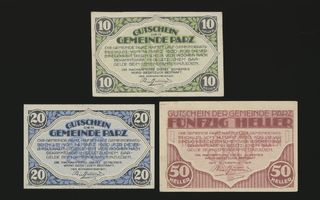 Itävalta Notgeld 10, 20, 50 Heller, Parz 1920