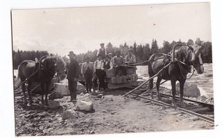 VANHA Valokuva Rautatie Työläisiä Hevonen ym Imatra n. 1920