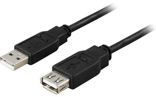 Deltaco USB 2.0 jatkokaapeli A uros - A naaras, 3m, musta