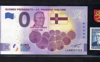 0-EURO Suomi  J.K.Paasikivi+vaakunalippu+merkki