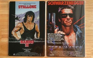 Rambo III ja The Terminator peltitaulut, 20x30cm, 2kpl setti