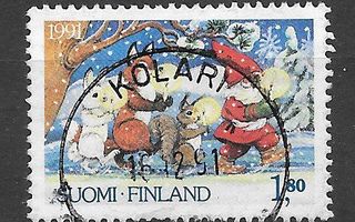 1991 Joulupostimerkki 1.80mk o hyväleimainen Kolari 16.12.91