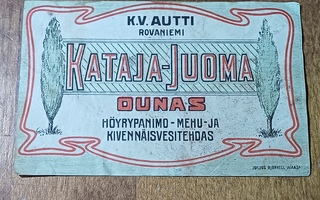 Kataja-juoma Ounas K. V. Autti Rovaniemi etiketti.
