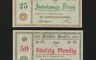 Saksa Notgeld 25, 50 Pfg, Ruhla 1918