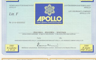 1988 Apollo Henkivakuutus Oy spec, Turku pörssi osakekirja