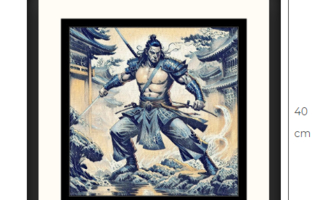 Uusi Samurai taulu koko 40 cm x 40 cm kehyksineen