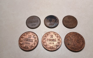 5 penniä ja 10 penniä 1914 -1917 6kpl