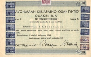 1945 Savonmaan Kirjapaino Oy, Savonlinna osakekirja