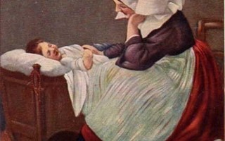ÄITI / Äitii hellii kehdossa makaavaa lastaan. 1920-l.