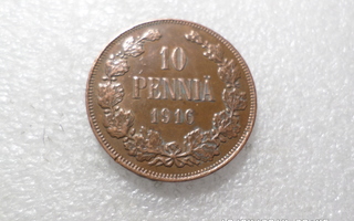 10  penniä  1916    Lyöntikiiltoinen .kulkematon,
