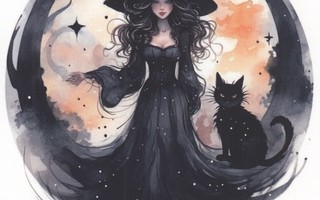 Halloween noita ja musta kissa
