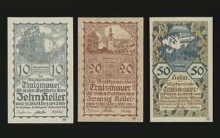 Itävalta Notgeld 10, 20, 50 Heller, Traismauer 1920