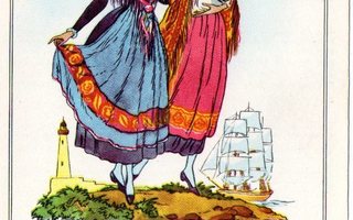 Vanha postikortti- naiset kansallispuvuissa