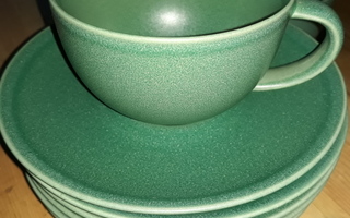 ARABIA 24h vihreä teekuppi + aluslautanen 6kpl kruunuleima