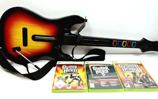Xbox 360 - Guitar Hero Wireless Controller + 3 peliä