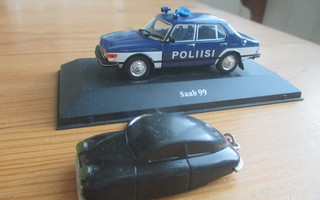 Saab 99 poliisi pienoismalli ja saab 92001avaimenperä