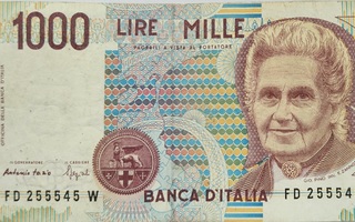 ONTESSORI THOUSAND 1000 LIRE BANKNOTE OCTOBER 3, 1990