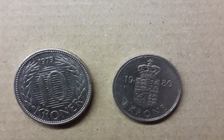 Tanskan 10 kruunu 1979, 1 kruunu 1980