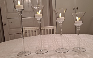 Kynttilänjalat, lasiset, korkeat, 4 kpl