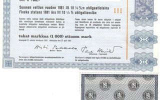 Suomen valtio obligaatiolaina III 10,25 % Litt C 27.4.1981