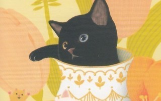 Jetoy musta kissa maljakossa, valkoinen kupissa