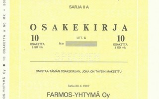 1987 Farmos-Yhtymä Oy spec, Turku pörssi osakekirja