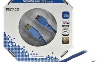 Deltaco USB 3.0 kaapeli A uros - micro-B uros, kullattu, 3m