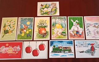 Leila Myllymäki 14 kpl postikortteja (1 käyttämätön)