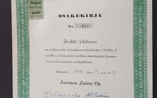 Suomen Laiva Oy, Helsinki osakekirja 1954 Heikki Peltonen