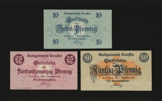 Saksa Notgeld 10, 25, 50 Pfg, Creussen 1.12.1916