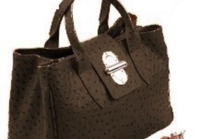Coffee Real leather handbag with ostrich embossing