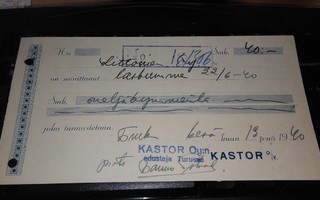 Kastor Oy kuitti 1940 PK300/1