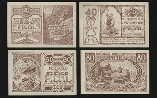 Itävalta Notgeld 20, 40, 60, 80 Heller, Pichl 1920