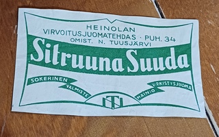Sitruuna suuda Heinolan virv. N. Tuusjärvi etiketti.