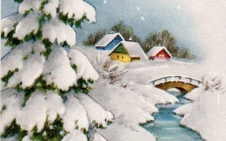 NOSTALGIA / Luminen maisema, talot ja silta. 1960-l.