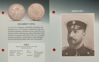 Bulgaria 5 Leva 1894, iso hopearaha,. (KD50)