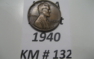 U.S.A   1 Cent 1940  KM # 132  Pronssi  "Lincoln - Wheat Pen