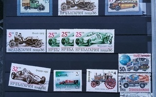 27 postimerkkiä mm. kuorma-autot, Porsche Alfa Romeo