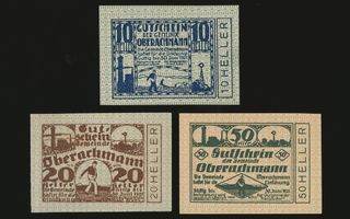 Itävalta Notgeld 10, 20, 50 Heller, Oberachmann 1920