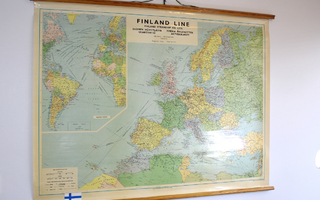 Höyrylaiva reittikartta Finland Line Helsinki Oy 1968 London