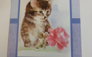 Kissanpentu ja ruusu-taittokortti