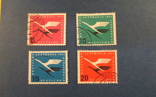 Saksa postimerkkejä 4 kpl Lufthansa 1955.