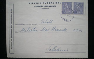 Kirkollisverolippu v. 1957 - Vieremän seurakunta