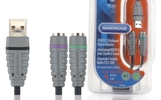 Bandridge USB - 2x PS/2 Näppäimistö ja Hiiri Adapteri, 0.3m
