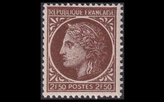 Ranska 688 ** Ceres 2.50 Fr (1945)