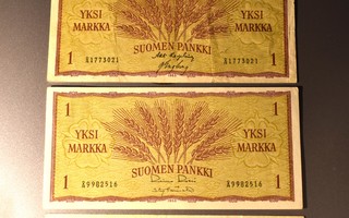 *5 markkaa 1963 ja 1 markan setelit 1963 3 kpl*