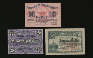 Itävalta Notgeld 10, 20, 50 Heller, Wien 1920