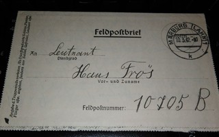 Natsi Saksa III Reich Feldpost Kirje PK160/7