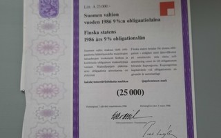 obligaatio Suomen valtio -86 9% 25.000